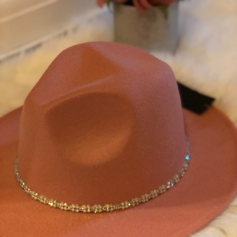 Pink rhinestone fedora hat